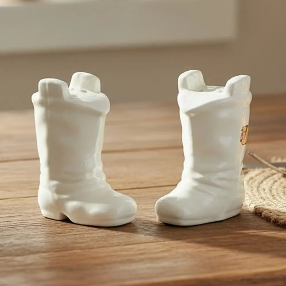 Vintage Porcelain White Cowboy Boot Salt N Pepper Shakers Made in Japan 2.5